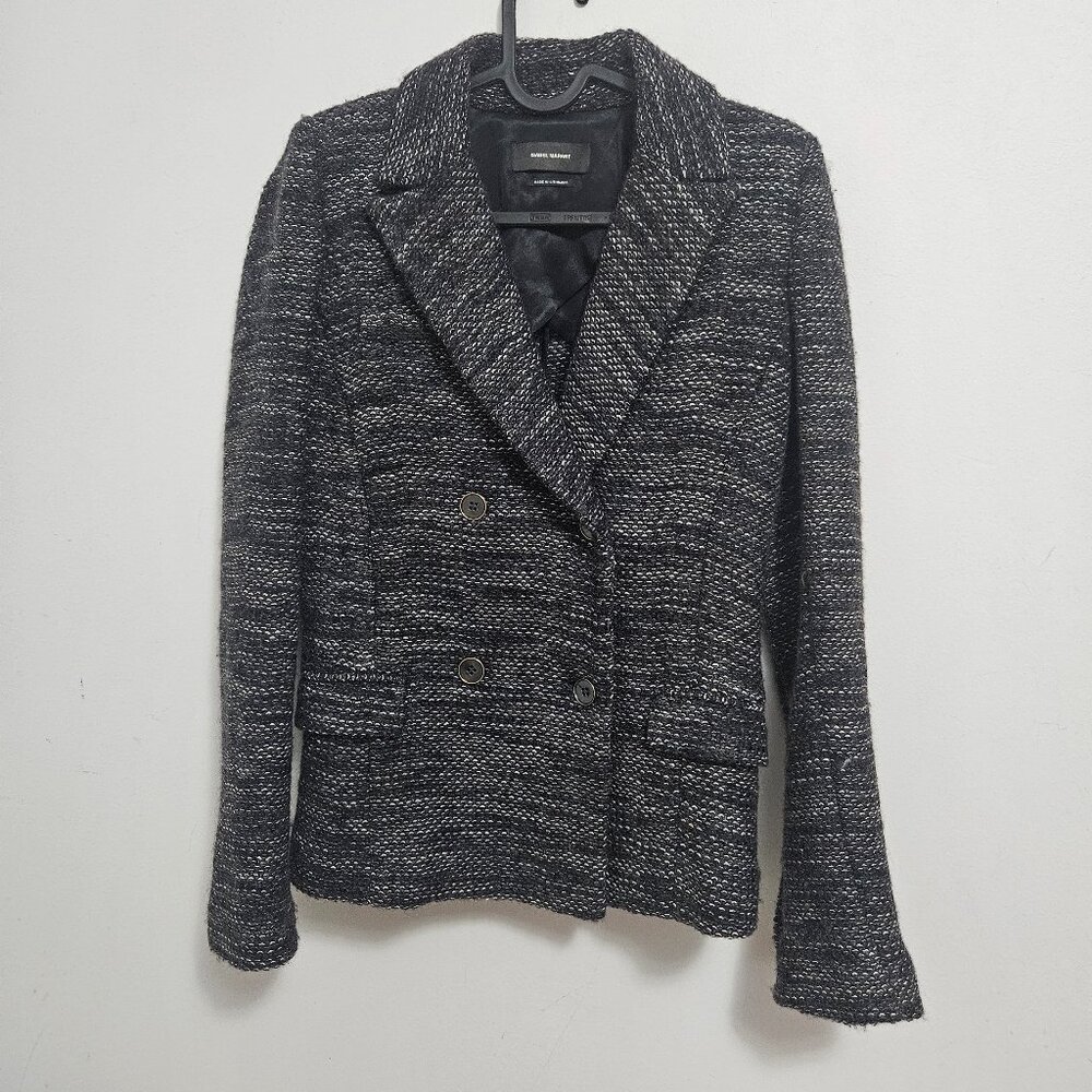 Isabel Marant Double Breast Tweed Blazer Jacket Sz S / 36 FR Grey Designer